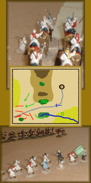 The top picture shows al Faiyiz riding forward with the Arab mounted troops.  The bottom shows the Arab firing line with the rugaruga troops being charged in the background.